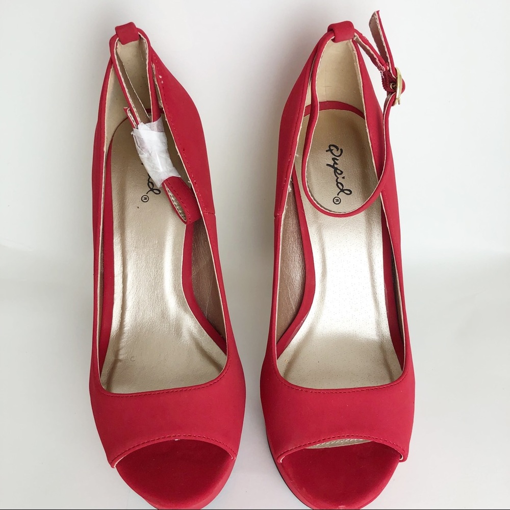 Qupid Dark Red peep Toe Ankle Strap Platform size7